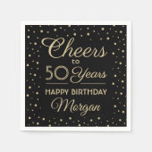 ANY Birthday Cheers Elegant Zwart & Goud Confetti Servet (Voorkant)