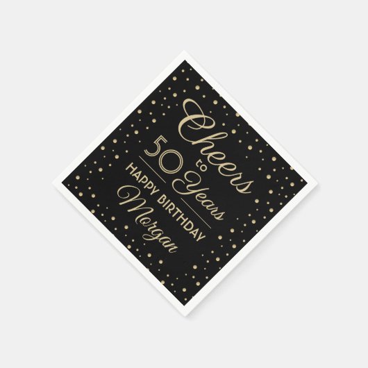 ANY Birthday Cheers Elegant Zwart & Goud Confetti Servet (Hoek)
