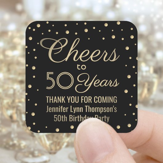 ANY Birthday Cheers Elegant Zwart & Goud Confetti Vierkante Sticker