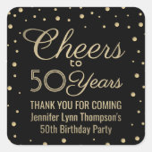 ANY Birthday Cheers Elegant Zwart & Goud Confetti Vierkante Sticker (Voorkant)