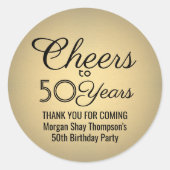 ANY Birthday Cheers Elegant Zwart & Goud Faux Foli Ronde Sticker (Voorkant)