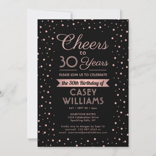 ANY Birthday Cheers Elegant Zwart & Roze Confetti Kaart (Voorkant)