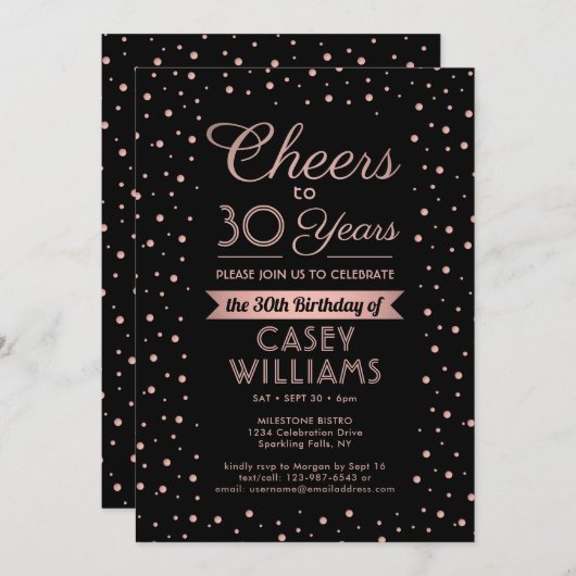 ANY Birthday Cheers Elegant Zwart & Roze Confetti Kaart (Voorkant / Achterkant)