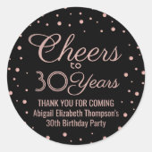 ANY Birthday Cheers Elegant Zwart & Roze Confetti Ronde Sticker (Voorkant)