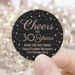 ANY Birthday Cheers Elegant Zwart & Roze Confetti Ronde Sticker<br><div class="desc">Voeg een gepersonaliseerde finishing touch toe aan verjaardagsfeestje dank u notities of gunsten met aangepaste roze en zwarte ronde stickers / envelopzegels. Alle tekst is eenvoudig aan te passen of te verwijderen. Deze sjabloon is ingesteld voor een 30e verjaardag voor haar, maar kan gemakkelijk worden veranderd in een ander jaar...</div>