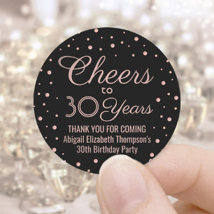 ANY Birthday Cheers Elegant Zwart & Roze Confetti Ronde Sticker