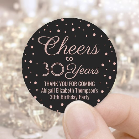 ANY Birthday Cheers Elegant Zwart & Roze Confetti Ronde Sticker