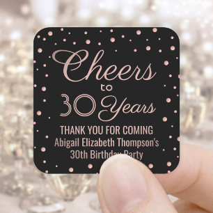 ANY Birthday Cheers Elegant Zwart & Roze Confetti Vierkante Sticker