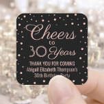 ANY Birthday Cheers Elegant Zwart & Roze Confetti Vierkante Sticker<br><div class="desc">Voeg een gepersonaliseerde finishing touch toe aan verjaardagsfeestje dank u notities of gunsten met aangepaste zwarte en roze vierkante stickers / envelopzegels. Alle tekst is eenvoudig aan te passen of te verwijderen. Deze sjabloon is ingesteld voor een 30e verjaardag voor haar, maar kan gemakkelijk worden veranderd in een ander jaar...</div>