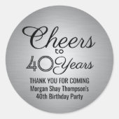 ANY Birthday Cheers Elegant Zwart Zilver Faux Foli Ronde Sticker (Voorkant)
