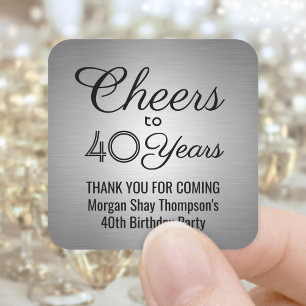 ANY Birthday Cheers Elegant Zwart Zilver Faux Foli Vierkante Sticker