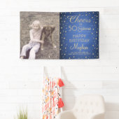 ANY Birthday Cheers Geborsteld Blauw en Goud 1 Fot Spandoek (Insitu)