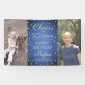 ANY Birthday Cheers Geborsteld Blauw en Goud 2 Fot Spandoek (Horizontaal)
