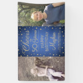 ANY Birthday Cheers Geborsteld Blauw en Goud 2 Fot Spandoek (Verticaal)