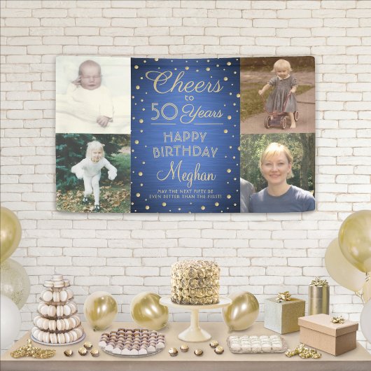 ANY Birthday Cheers Geborsteld Blauw en Goud 4 Fot Spandoek