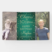 ANY Birthday Cheers Geborsteld Groen en Goud 2 Fot Spandoek (Horizontaal)