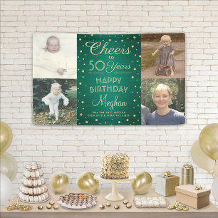 ANY Birthday Cheers Geborsteld Groen en Goud 4 Fot Spandoek
