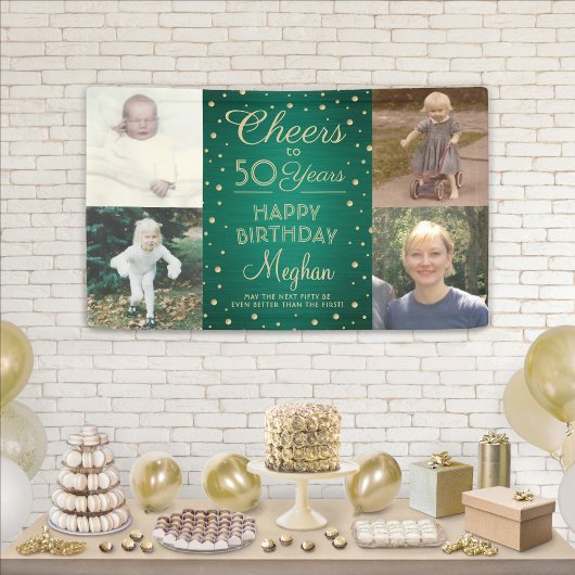 ANY Birthday Cheers Geborsteld Groen en Goud 4 Fot Spandoek