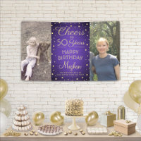 ANY Birthday Cheers geborsteld Paarse & Gold 2 Fot