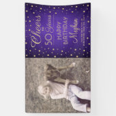 ANY Birthday Cheers Geborsteld Paarse & Goud 1 Fot Spandoek (Verticaal)