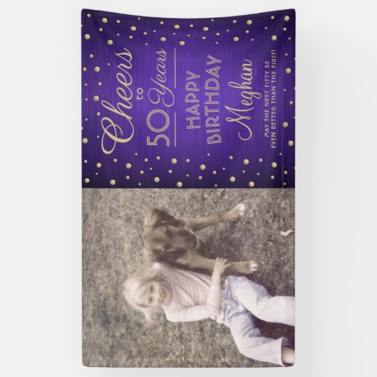 ANY Birthday Cheers Geborsteld Paarse & Goud 1 Fot Spandoek (Verticaal)