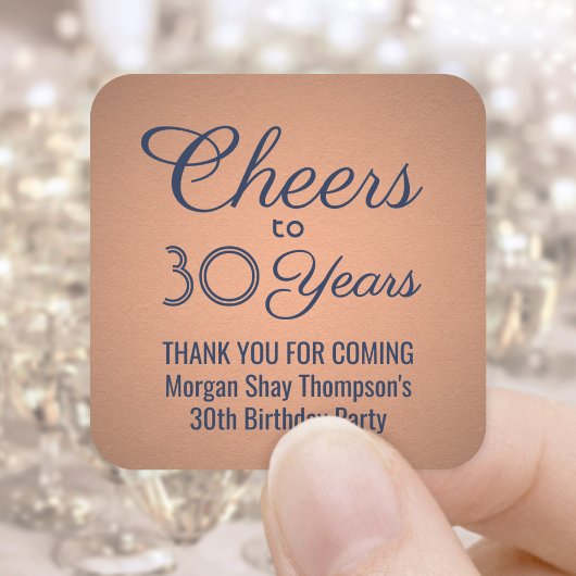 ANY Birthday Cheers Navy Blue en Faux Copper Folie Vierkante Sticker