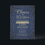 ANY Birthday Cheers Navy Blue en Gold Confetti Kaart<br><div class="desc">Nodig familie en vrienden uit voor een elegante verjaardagsviering met aangepaste marineblauw en gouden feestuitnodigingen. Alle formuleringen op deze sjabloon (inclusief "Proost voor 50 jaar") zijn opgesteld voor een 50ste verjaardag, maar zijn eenvoudig te personaliseren voor elk jaar of type evenement. Het ontwerp is voorzien van moderne glittery confetti stippen,...</div>