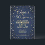 ANY Birthday Cheers Navy Blue en Gold Confetti Kaart<br><div class="desc">Nodig familie en vrienden uit voor een elegante verjaardagsviering met aangepaste marineblauw en gouden feestuitnodigingen. Alle formuleringen op deze sjabloon (inclusief "Proost voor 50 jaar") zijn opgesteld voor een 50ste verjaardag, maar zijn eenvoudig te personaliseren voor elk jaar of type evenement. Het ontwerp is voorzien van moderne glittery confetti stippen,...</div>