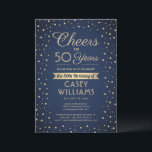 ANY Birthday Cheers Navy Blue en Gold Confetti Kaart<br><div class="desc">Nodig familie en vrienden uit voor een elegante verjaardagsviering met aangepaste marineblauw en gouden feestuitnodigingen. Alle formuleringen op deze sjabloon (inclusief "Proost voor 50 jaar") zijn opgesteld voor een 50ste verjaardag, maar zijn eenvoudig te personaliseren voor elk jaar of type evenement. Het ontwerp is voorzien van moderne glittery confetti stippen,...</div>