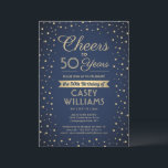 ANY Birthday Cheers Navy Blue en Gold Confetti Kaart<br><div class="desc">Nodig familie en vrienden uit voor een elegante verjaardagsviering met aangepaste marineblauw en gouden feestuitnodigingen. Alle formuleringen op deze sjabloon (inclusief "Proost voor 50 jaar") zijn opgesteld voor een 50ste verjaardag, maar zijn eenvoudig te personaliseren voor elk jaar of type evenement. Het ontwerp is voorzien van moderne glittery confetti stippen,...</div>
