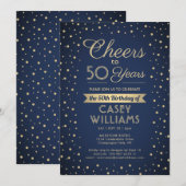 ANY Birthday Cheers Navy Blue en Gold Confetti Kaart (Voorkant / Achterkant)