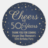 ANY Birthday Cheers Navy Blue en Gold Confetti Ronde Sticker (Voorkant)