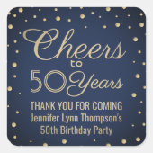 ANY Birthday Cheers Navy Blue en Gold Confetti Vierkante Sticker (Voorkant)