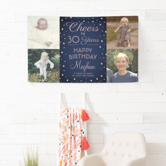 ANY Birthday Cheers Navy Blue en Roze 4 Foto Spandoek (Insitu)