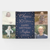 ANY Birthday Cheers Navy Blue en Roze 4 Foto Spandoek (Horizontaal)