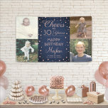 ANY Birthday Cheers Navy Blue en Roze 4 Foto Spandoek<br><div class="desc">Viel een gelukkige mijlpaal verjaardag met een douane 4 blauw van de fotomarine en roze partijbanner. (AFBEELDING PLACEMENT TIP: Een gemakkelijke manier om een foto precies te centreren hoe u wilt is het te bebouwen alvorens aan de website van Zazzle te uploaden.) Het ontwerp biedt vier afbeeldingen van uw keuze,...</div>