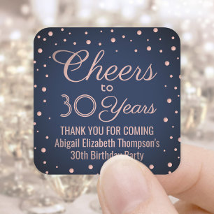 ANY Birthday Cheers Navy Blue en Roze Confetti Vierkante Sticker