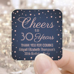 ANY Birthday Cheers Navy Blue en Roze Confetti Vierkante Sticker<br><div class="desc">Voeg een gepersonaliseerde finishing touch toe aan verjaardagsfeestje dank u notities of gunsten met aangepaste marineblauwe en roze vierkante stickers / envelopzegels. Alle tekst is eenvoudig aan te passen of te verwijderen. Deze sjabloon is ingesteld voor een 30e verjaardag voor haar, maar kan gemakkelijk worden veranderd in een ander jaar...</div>