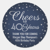 ANY Birthday Cheers Navy Blue en Silver Confetti Ronde Sticker (Voorkant)