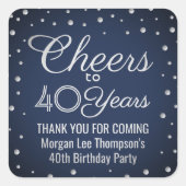 ANY Birthday Cheers Navy Blue en Silver Confetti Vierkante Sticker (Voorkant)