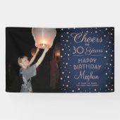 ANY Birthday Cheers Navy en Roze Confetti 1 Foto Spandoek (Horizontaal)
