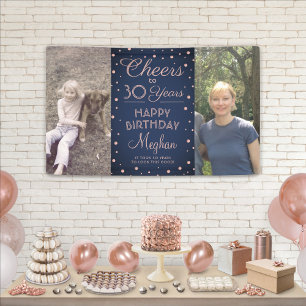 ANY Birthday Cheers Navy en Roze Confetti 2 Foto Spandoek
