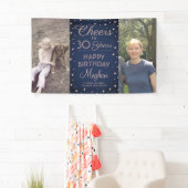 ANY Birthday Cheers Navy en Roze Confetti 2 Foto Spandoek (Insitu)
