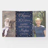 ANY Birthday Cheers Navy en Roze Confetti 2 Foto Spandoek (Horizontaal)