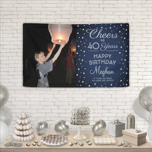 ANY Birthday Cheers Navy & Silver Confetti 1 Foto Spandoek