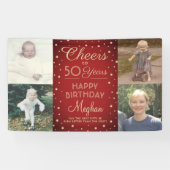 ANY Birthday Cheers Rood en Goud Confetti 4 Foto Spandoek (Horizontaal)