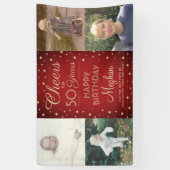 ANY Birthday Cheers Rood en Goud Confetti 4 Foto Spandoek (Verticaal)