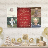 ANY Birthday Cheers Rood en Goud Confetti 4 Foto Spandoek