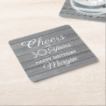 ANY Birthday Cheers Rustic Wood Elegant Gray White Kartonnen Onderzetters<br><div class="desc">Add an elegant personalized touch to birthday party decorations with these stylish valsgrey wood paper coasters. Modern design script calligraphy editable "Cheers to 30 Years" on a rustic gray wood look background. This template is set up for a 30th birthday celebration, but is Simple to customize to a different year...</div>