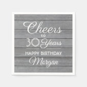 ANY Birthday Cheers Rustic Wood Elegant Gray White Servet (Voorkant)